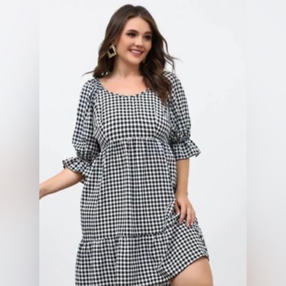 “Gingham” Ruffle Hem Dress (SHEIN Curve)